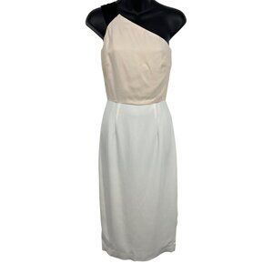 Reiss Riana-Col Block Bodycon Dress 2 White Nude One-Shoulder Sheath Women New